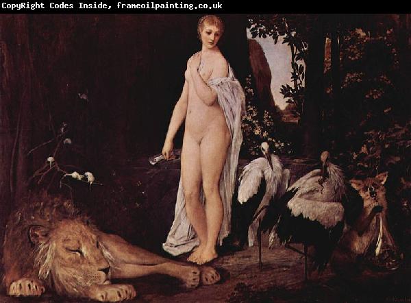 Gustav Klimt Weiblicher Akt mit Tieren in einer Landschaft